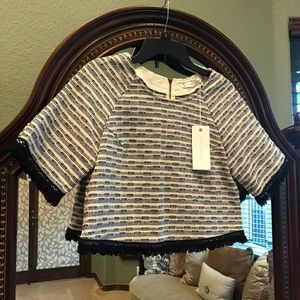 NWT- Jacquard crop top. Cream, blue, & black.